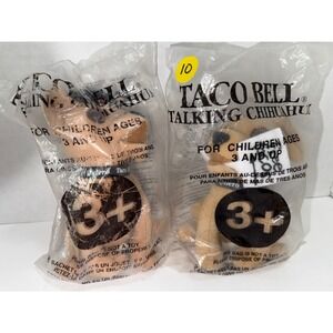 Lot of 2 Vintage Taco Bell Talking Chihuahua Plush Toys NIP Beret & Taco Sign